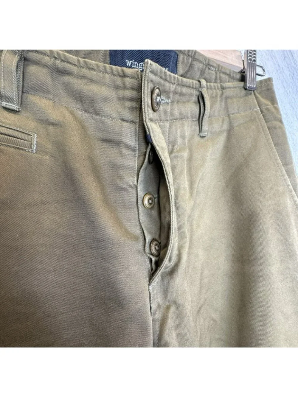 Wings + Horns Chino Pants Mens Size 31 Olive Green Button Fly 32
